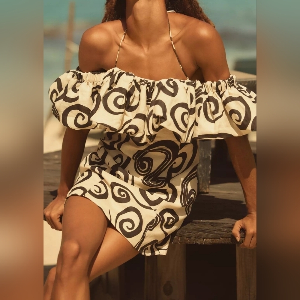 The Wolf Gang Mirador Linen Mini Dress, Vintage Black & Ivory Pattern, Xs — image 2 of 8